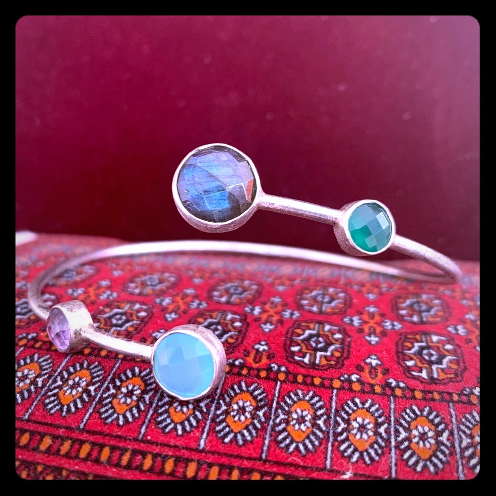 Silver bangle with semiprecious stones